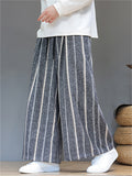Men's Autumn Vintage Striped Drawstring Wide Leg Pants