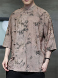 Men's Summer Cool Chinese Style Print Slant Placket Half Sleeve Shirts
