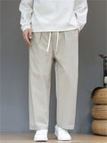 Men's Autumn Simple Plain Color Pleated Drawstring Straight Leg Pants