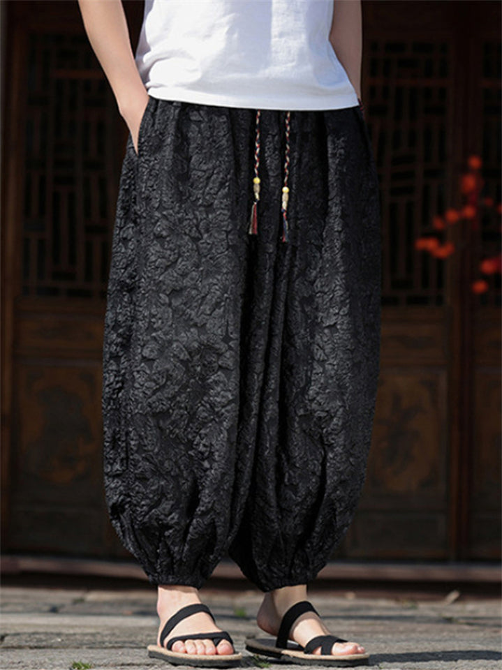 Men's Chinese Style Textured Jacquard Baggy Cropped Harem Pants