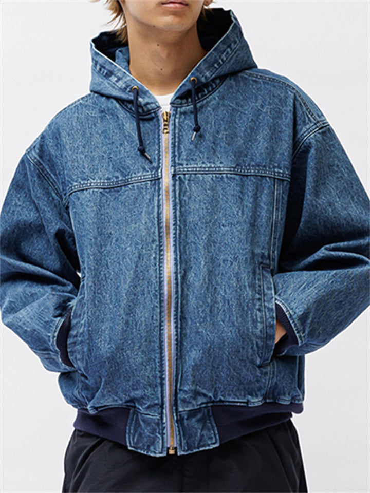 Japanese Style Retro Cotton Hooded Denim Jacket for Men