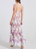 Women's Lace Flowers Embroidery Strap Big Hem Dress