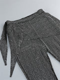 Women's Black Corset Blazer Silver Rhinestone Flare Pants Set