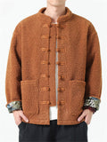 Men's Winter Thermal Lined Chinese Tunic Suit Fleece Coat with Pockets