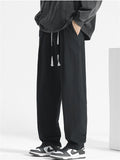 Men's Summer Cotton Elastic Waist Wide Leg Straight Pants