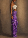 Women's Y2K Purple Velvet Multi Pocket Wide Leg Cargo Pants