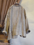 Retro Loose Linen Stand Collar Asymmetric Textured Shirt for Women