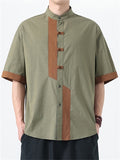 Men's Summer Contrast Color Linen Short Sleeve Shirts