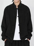 Chinese Style Corduroy Mandarin Collar Jacket with Chinese Knot Buttons for Men