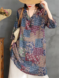 Summer Casual Ethnic Style V-neck Floral Print Shirts For Women
