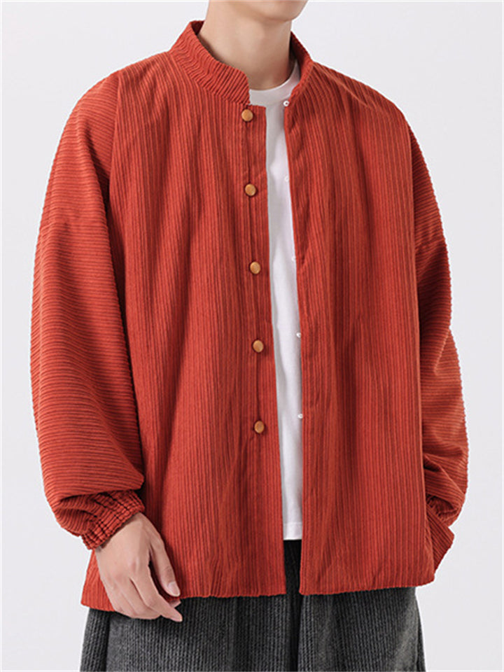 Chinese Style Retro Solid Color Corduroy Jacket for Men