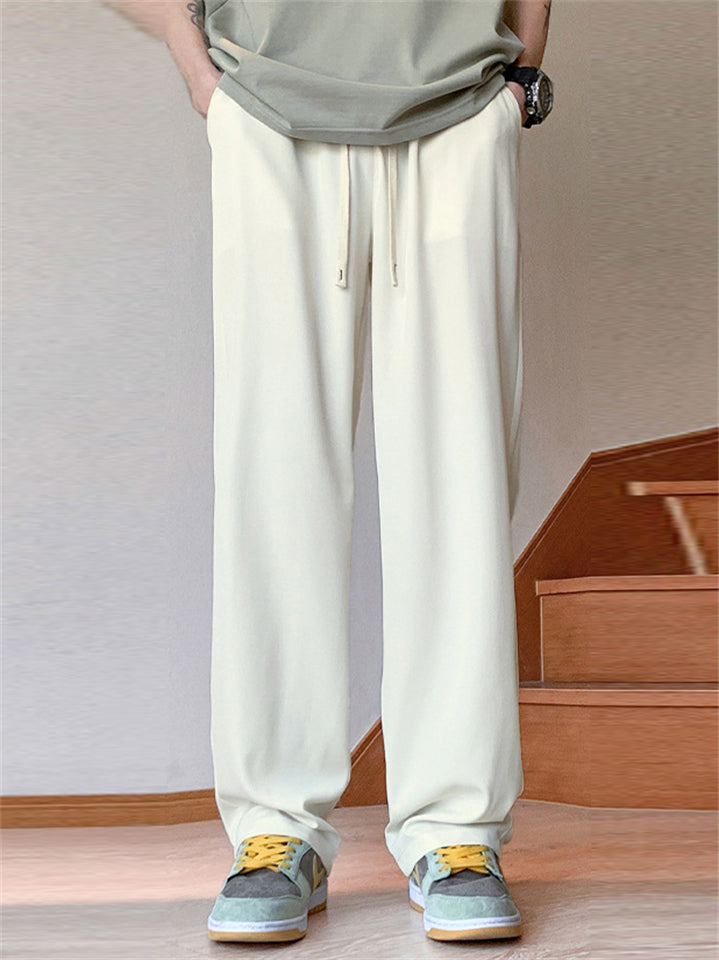 Men's Elastic Waist Drawstring Casual Loose Fit Straight Leg Pants