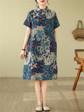 Women's Retro Ethnic Style Print A-Line Cheongsam Midi Dress