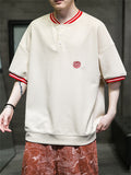 Men's Loose Chic Embroidery Contrast Color T-shirts