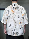 Men's Summer Retro Chinese Style Print Frog Button Half Sleeve Shirts