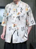 Men's Summer Retro Chinese Style Print Frog Button Half Sleeve Shirts