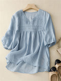 Women's Summer Casual  Solid Color V Neck Half Sleeve Shirt