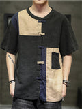 Men's Chinese Style Contrast Color Pockets Round Neck Shirts