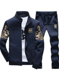 Men's Autumn Printed Casual Zip Up Sports Sweatshirts and Sweatpants Outfits