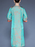 Women's Mountain Print Contrast Trim O-neck 3/4 Sleeve Dress