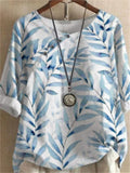 Women's Retro Chinese Style Leaves Printed Round Neck Shirts