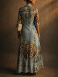 Womens Elegant Baroque Print Maxi Button Down Shirt Dress
