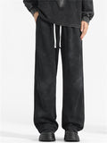 Men's Solid Color Casual Elastic Wide Leg Straight Pants