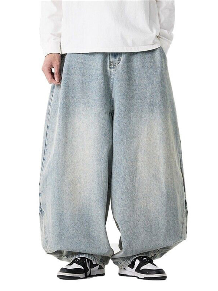 Men's Distressed Straight Wide Leg Denim Jeans
