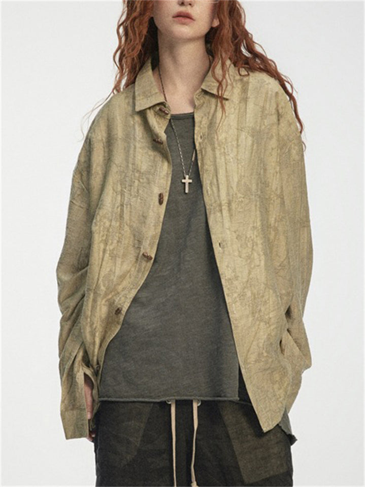 Fashion Jacquard Loose Texture Lapel Shirt for Women