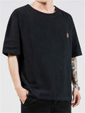 Men's Casual Solid Color Embroidery Loose Short Sleeve T-Shirt