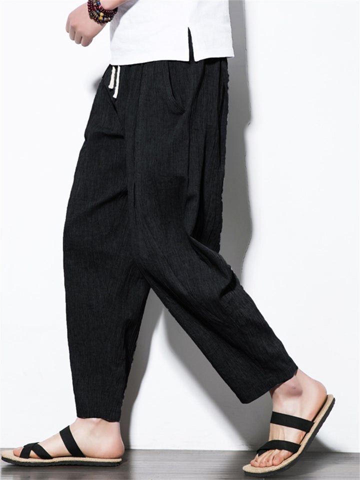Men's Casual Summer Solid Color Drawstring Cropped Pants