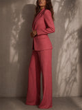 Women's Pink Rhinestone Pinstripe 2 Piece Blazer Wide Leg Pantsuit