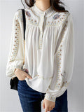 Women's Comfy Stand Collar Long Sleeve Print Boho Shirt