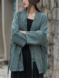 Women's Loose Ramine V Neck Tie-dye Lace Up Cardigan Jacket