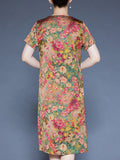Summer Casual V-neck Floral Print Short Sleeve Dress for Women