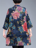Plus Size Summer Floral Print  3/4 Sleeve Shirt for Women