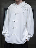 Men's Chinese Style Embroidered Waffle Long Sleeve Tang Suit Shirts
