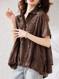Women's Summer Polo Neck Sequin Jacquard Short Sleeve Shirt