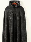 Men's Chinese Style Black Jacquard Corduroy Hooded Cloak Robe Jackets