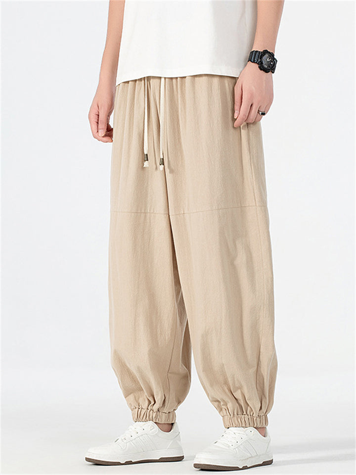 Plus Size Men's Solid Color Drawstring Wide Leg Jogger Pants