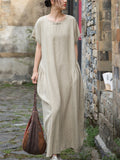 Women's Summer Casual Solid Color Round Neck Dress