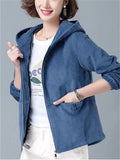 ‌Women's Casual Corduroy Jacket with Hoodie Lightweight Autumn Outwear‌