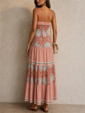 Women Floral Boho Smocked Spaghetti Strap Tiered Maxi Dress