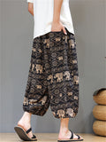 Men's Ethnic Style Contrast Color Print Beach Capri Pants