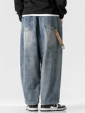 Japanese Style Men's Distressed Wide-Leg Straight Jeans