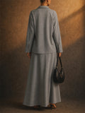 Womens Modest 2 Piece Tie Front Shirt and Sleeveless Maxi Dress Set