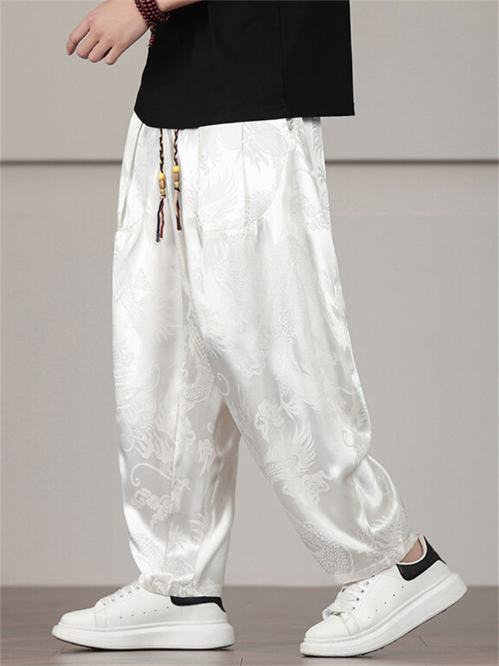 Men's Casual Loong Print Wide Leg Harem Pants