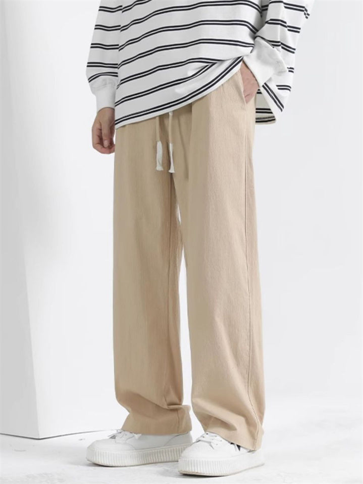Men's Casual Cotton Solid Color Straight Wide Leg Pants