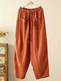 Women's Solid Color Pockets Drawstring Wide Leg Cropped Pants