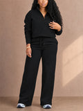 Women Half Zip Sweatsuit Set Wide Leg Pants 2 Piece Lounge Outfit